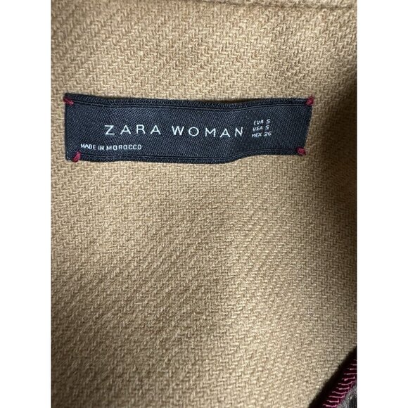Zara Woman Camel Wool Blend Long Coat Jacket 75% Wool Tailored Size S - Picture 4 of 5